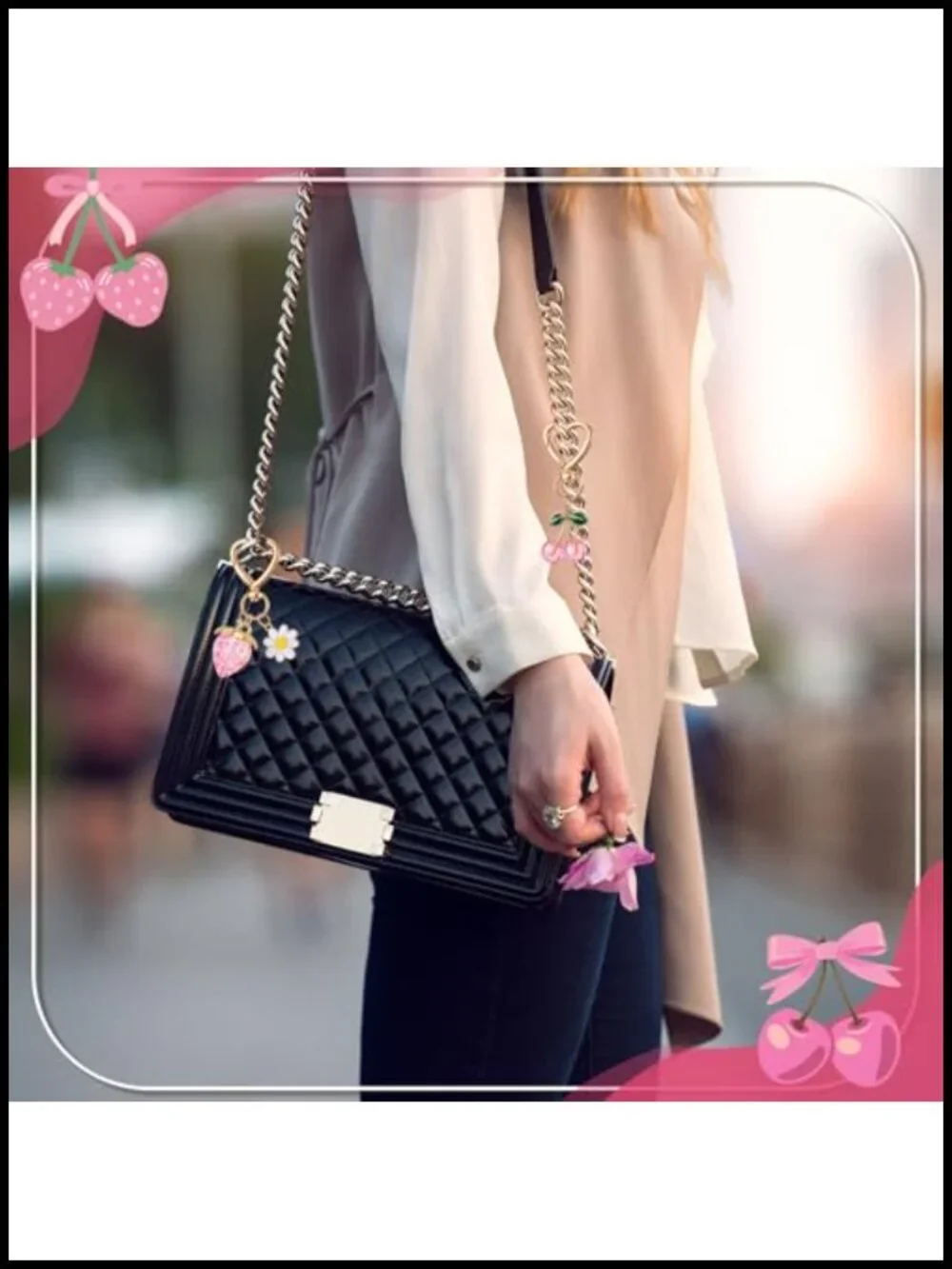 12 Pcs Fruit Charms Keychains Kawaii Cherry Strawberry Bag Decor for Women Purse